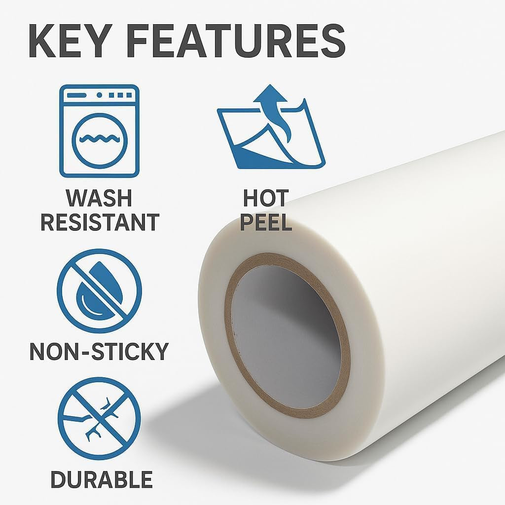 DTF Transfer Film Roll (Hot Peel) 24"X 328Ft Double-Sided Clear PET Heat Transfer Paper for Direct-To-Film Printing Hot Peel DTF Transfer Film Compatible with All DTF Printers for T-Shirts Textile