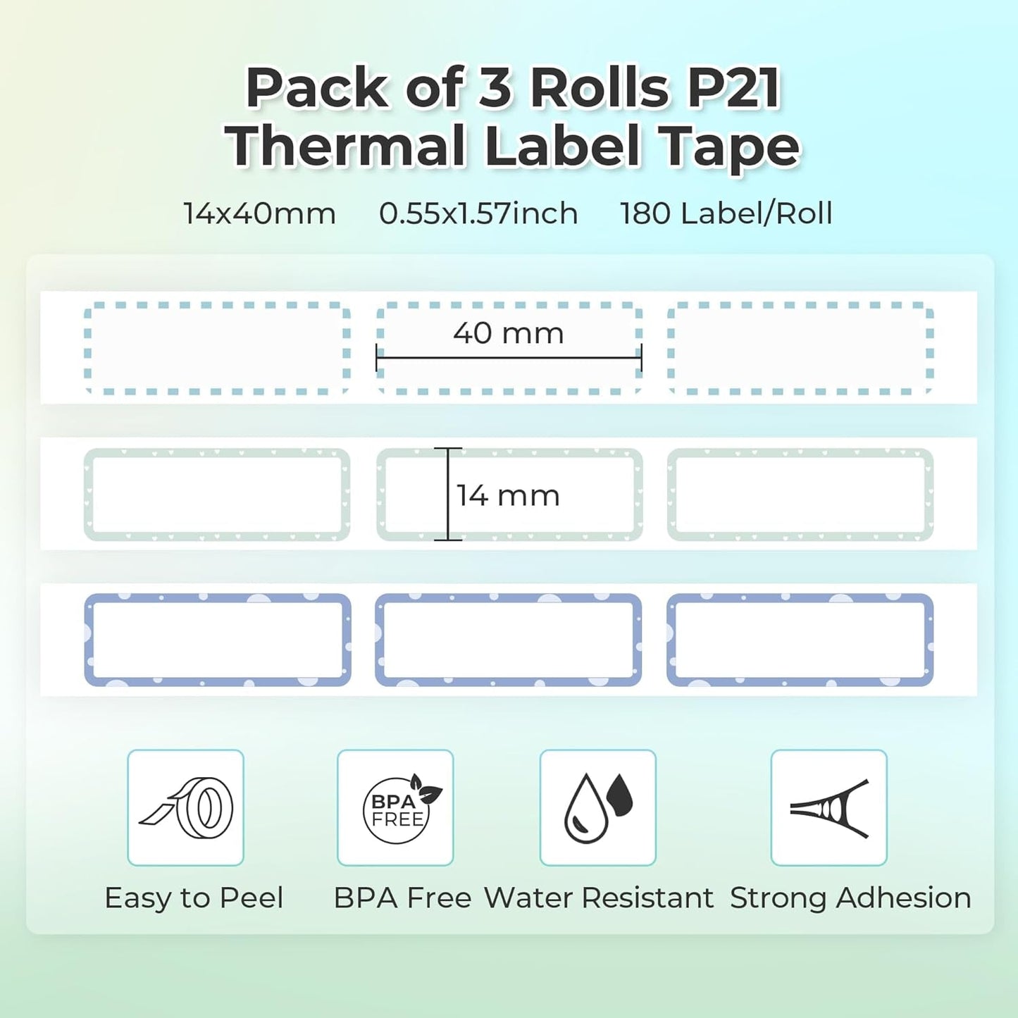 NELKO P21 Genuine Adhesive Pattern with Border Label Paper 14X40Mm (0.55Inchesx1.57Inches) 180 Labels/Roll, 3 Rolls, for Home Office Organization, Gift for Decoration, Compatible with P21 Label Maker