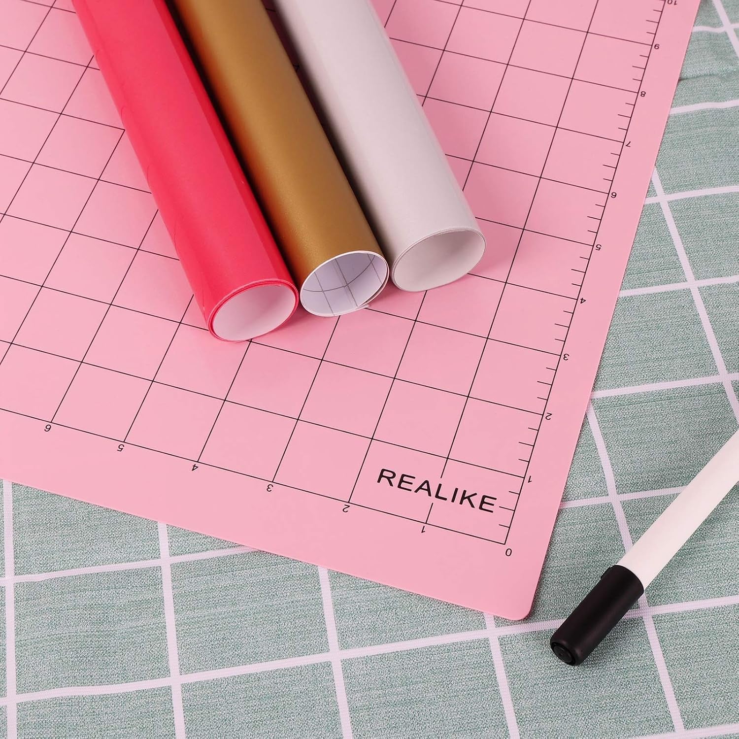 REALIKE 12X12 Fabricgrip Cutting Mat Compatible with Cricut Maker 3/Maker 4/Maker/Explore 3/4/Air 2/Air/One(3 Mats), Fabric Adhesive Sticky Cut Mats for Crafts, Quilting, Sewing and All Arts