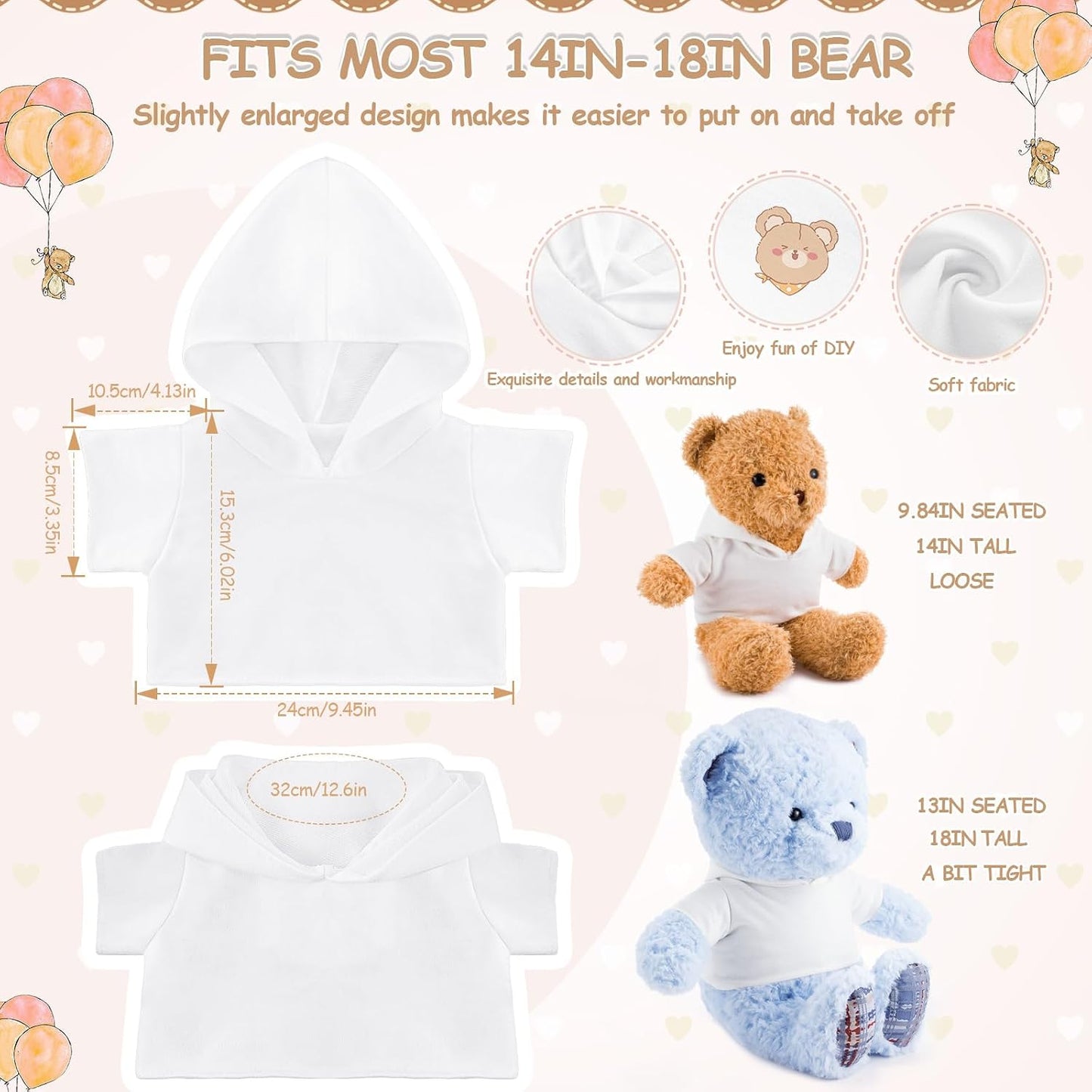 3 Pcs Sublimation Shirt Fit 14-18 Inch Stuffed Bear Blank Stuffed Bear Clothes Plush Bear T Shirts for DIY Make Unique Stuffed Doll Clothes