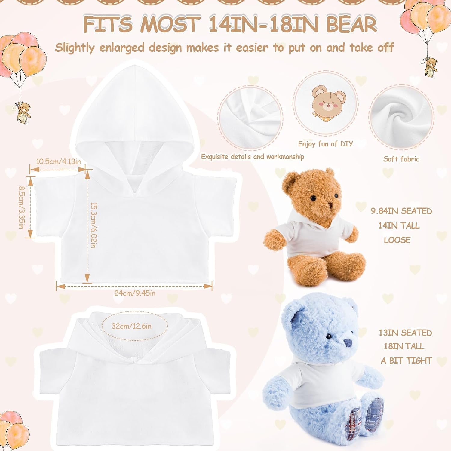 3 Pcs Sublimation Shirt Fit 14-18 Inch Stuffed Bear Blank Stuffed Bear Clothes Plush Bear T Shirts for DIY Make Unique Stuffed Doll Clothes