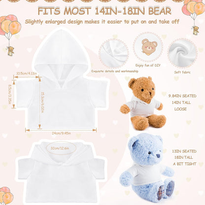 3 Pcs Sublimation Shirt Fit 14-18 Inch Stuffed Bear Blank Stuffed Bear Clothes Plush Bear T Shirts for DIY Make Unique Stuffed Doll Clothes