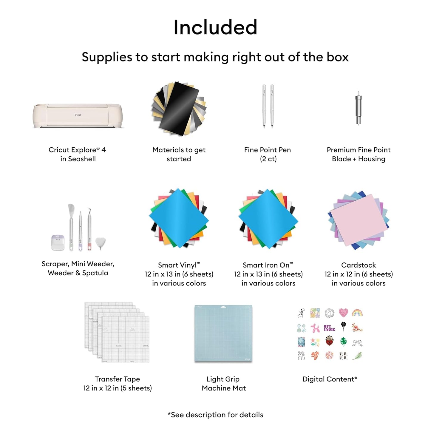 Cricut Explore 4 - Smart Cutting Machine (Seashell) | Engagement Bundle - Includes Smart Vinyl, Cardstock, Transfer Tape, Iron on HTV, Mat, Pens, Tool Kit, & 30 Images in Design Space App