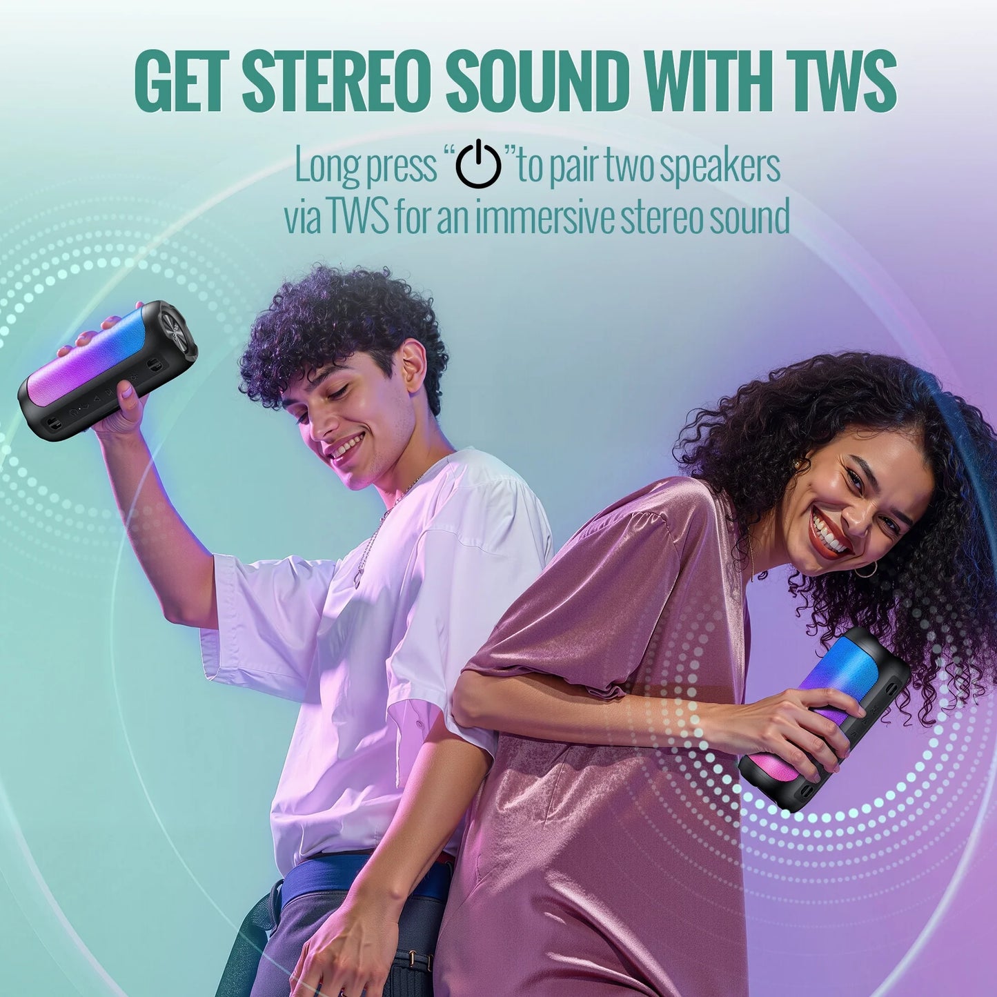 Portable Bluetooth Speaker,Floating Dustproof Speaker,25W Stereo Sound Wireless Speaker with Cool Dynamic LED Lights, IPX6 Waterproof Bluetooth Speakers, BT5.3, TWS Surround Pairing