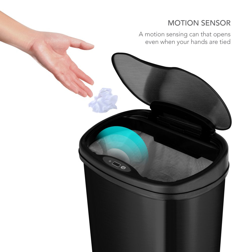 13.2 Gallon Trash Can, Motion Sensor Kitchen Trash Can, Black Stainless Steel