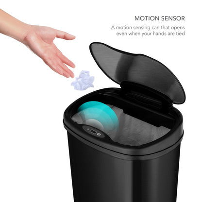 13.2 Gallon Trash Can, Motion Sensor Kitchen Trash Can, Black Stainless Steel