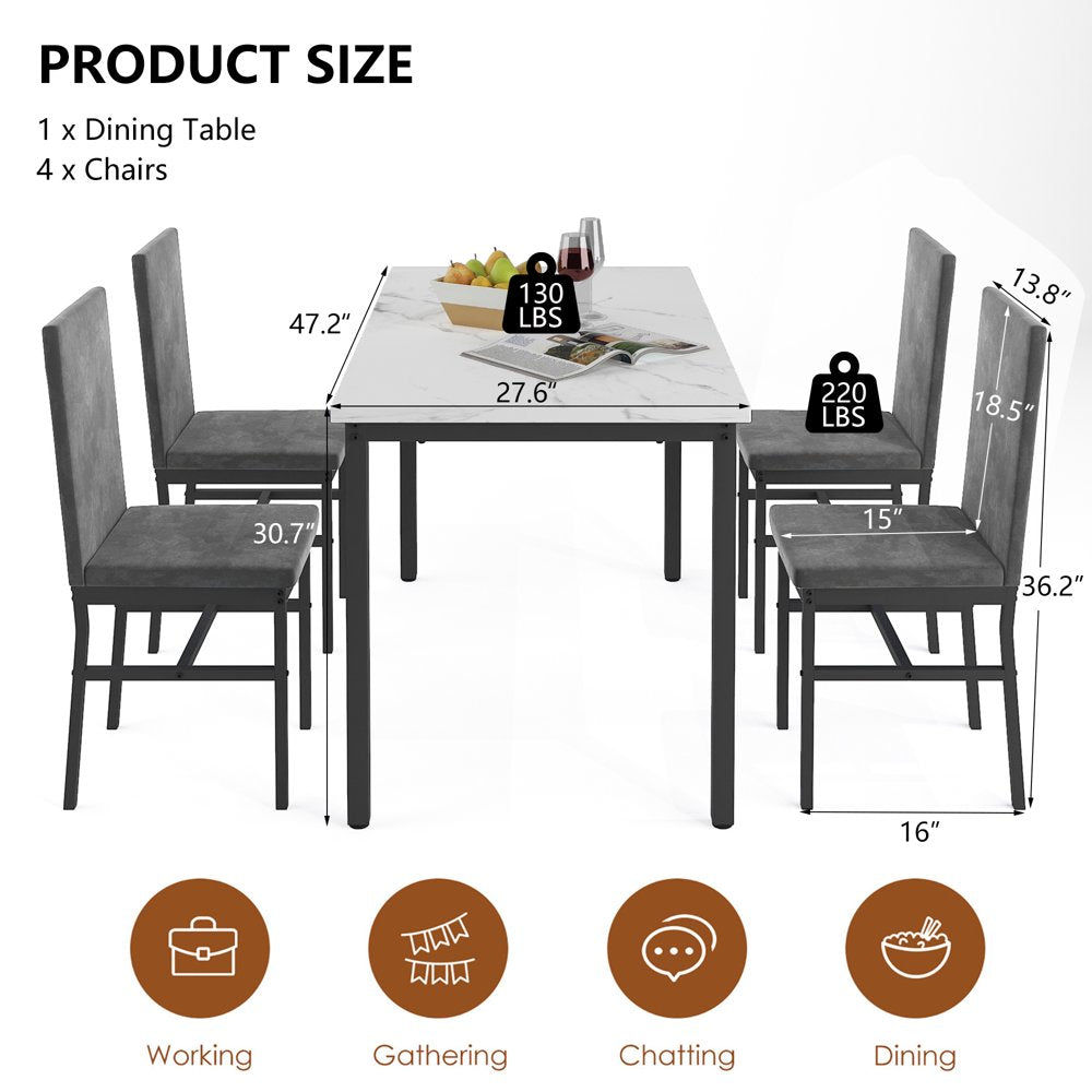 Rectangle Dining Table Set, 5 Pieces Dining Set, Wooden Dine Table and 4 Faux Leather Chairs, Compact Kitchen Table Set for Home, Breakfast Nook, Cafeteria Dining Room, JA4306