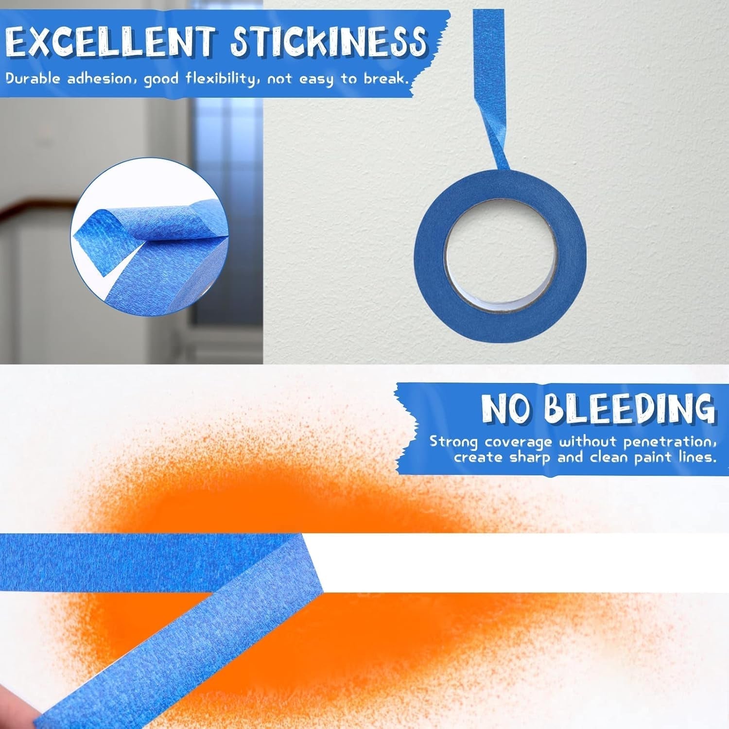 Blue Painters Tape - 1 Inch X 60 Yards X 3 Rolls Masking Tape, Multi-Surface Painters Tape, Paint Tape for Wall, Painting, Craft, Art Supplies, Clean Release Painter'S Blue Tape