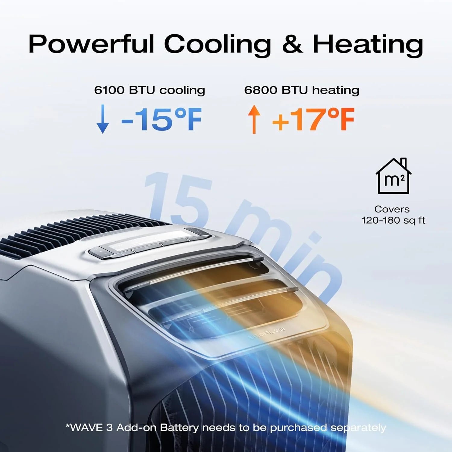 WAVE 3 Portable Air Conditioner, 1800W/6100 BTU Cooling and 2000W/6800 BTU Heating, 1000W Fast Charging in 75 Mins, 8H Wireless Running, APP Control, for Camping, Vanlife, Rvs