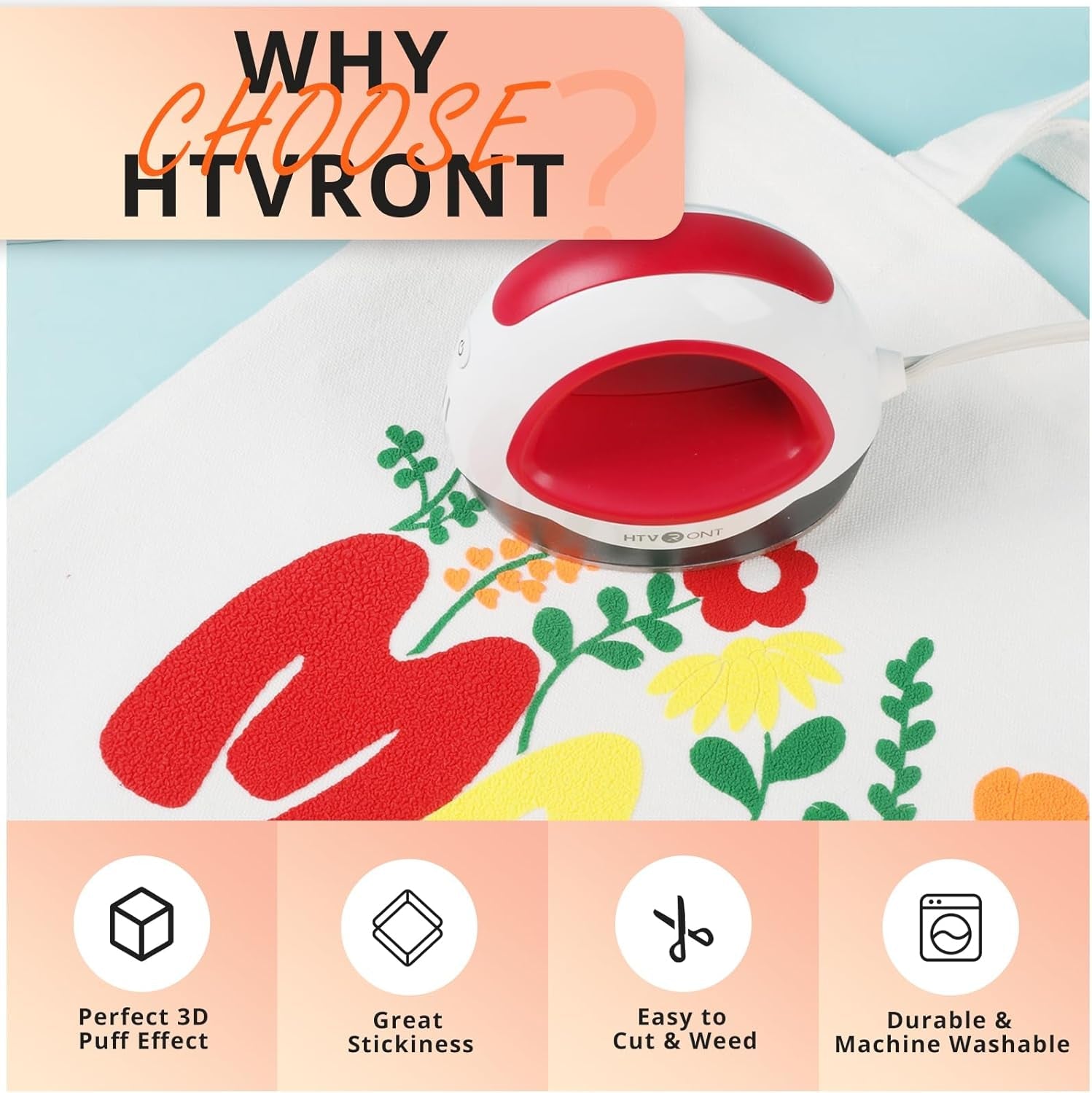 HTVRONT Puff Vinyl Heat Transfer - 10" X 6Ft White Iron on Vinyl Roll for T Shirts, 3D Puff HTV Heat Transfer Vinyl Compatible with Cricut Cutting Machine- Easy to Cut & Weed & Transfer (White)