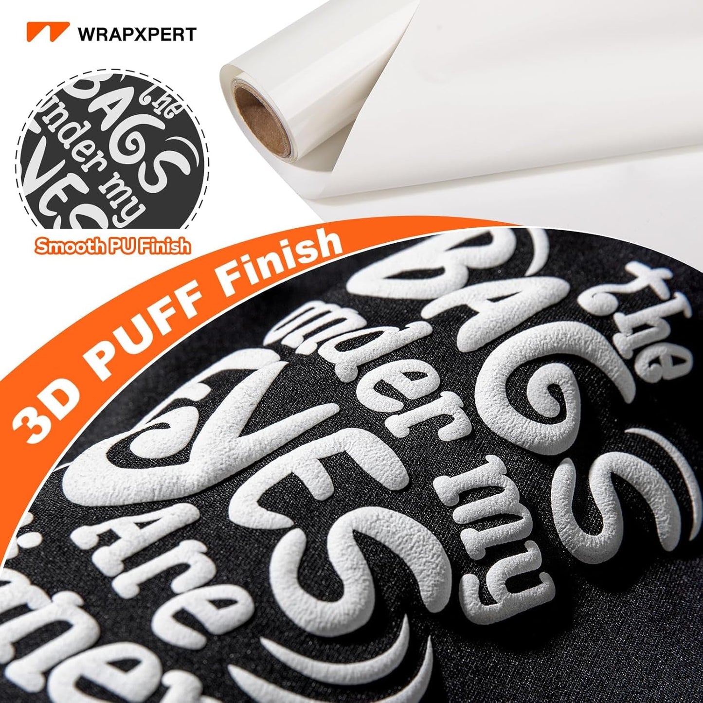 WRAPXPERT Puff Heat Transfer Vinyl White Puff HTV Roll 3D Puffy Iron on Vinyl Fortshirts, DIY Crafts, Heat Press Clothing, Easy Cut Foaming HTV, 10" X5Ft
