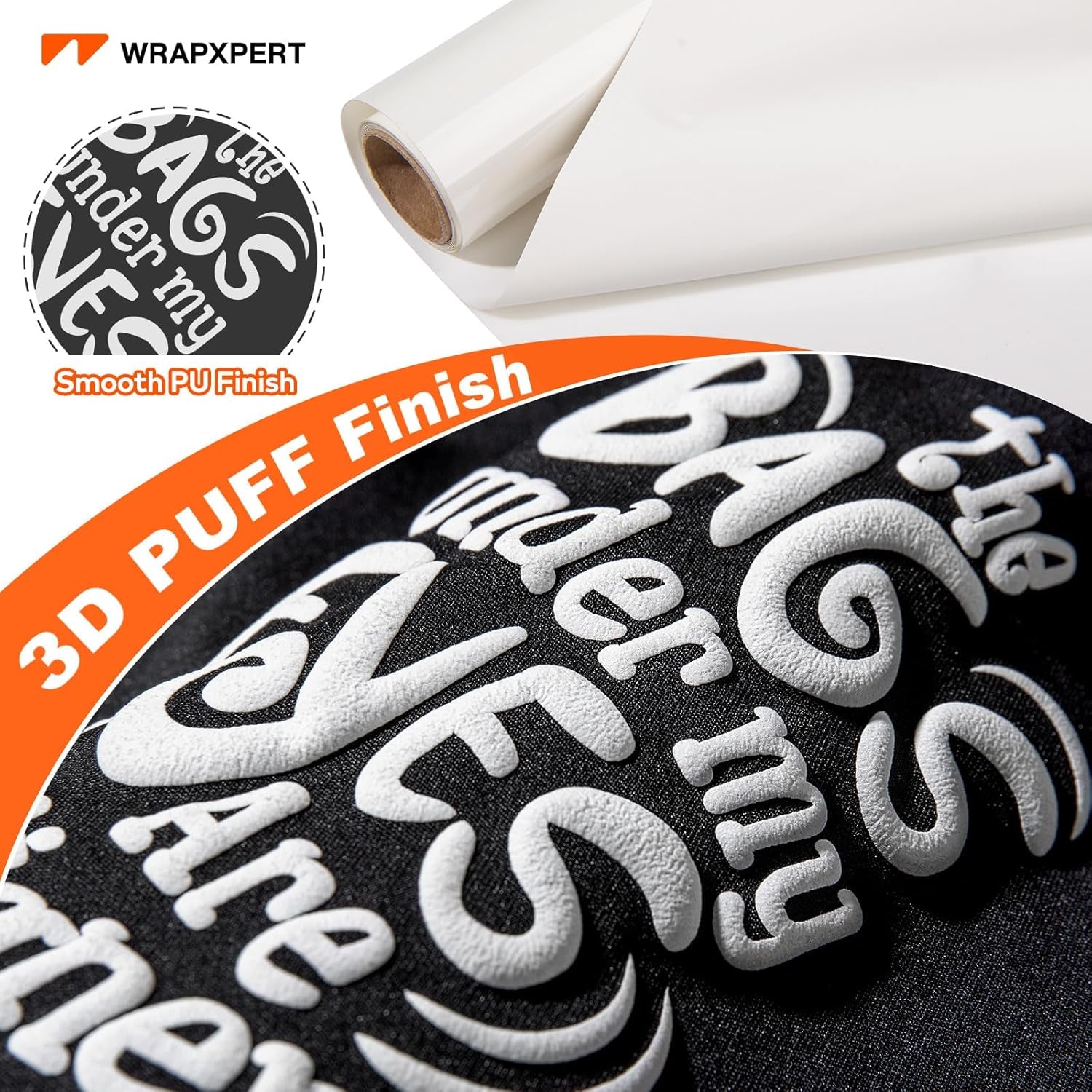 WRAPXPERT Puff Heat Transfer Vinyl White Puff HTV Roll 3D Puffy Iron on Vinyl Fortshirts, DIY Crafts, Heat Press Clothing, Easy Cut Foaming HTV, 10" X5Ft