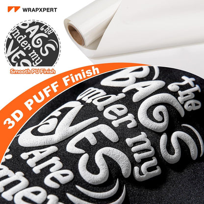 WRAPXPERT Puff Heat Transfer Vinyl White Puff HTV Roll 3D Puffy Iron on Vinyl Fortshirts, DIY Crafts, Heat Press Clothing, Easy Cut Foaming HTV, 10" X5Ft