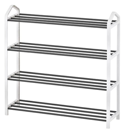 4-Tier Shoe Rack White Plastic Frame, Gray Coating, up to 12 Pairs