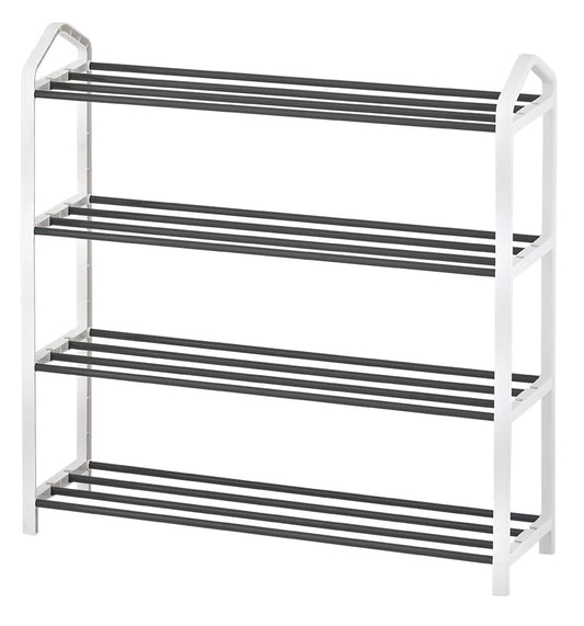 4-Tier Shoe Rack White Plastic Frame, Gray Coating, up to 12 Pairs