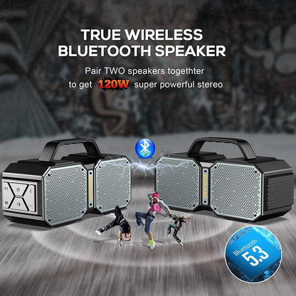 Bluetooth Speakers, M83 Speaker IPX6 Waterproof Portable Large Wireless Speaker, Bluetooth 5.2,50W Big Power, 24H Playtime, Suitable for Family Gatherings and Outdoor Bluetooth Speaker Black