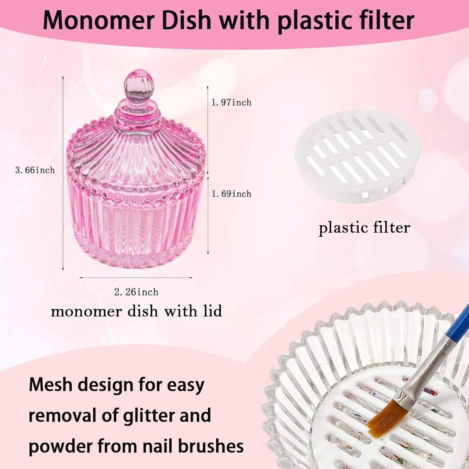 Monomer Dish Dappen Dish for Monomer Large Nail Cup for Nail Monomer Liquid Glass Nail Brushes Cup for Acrylic Liquid Powder Nail Glitter Gel Polish Remover Holder for Nail Salon Nail Art Business