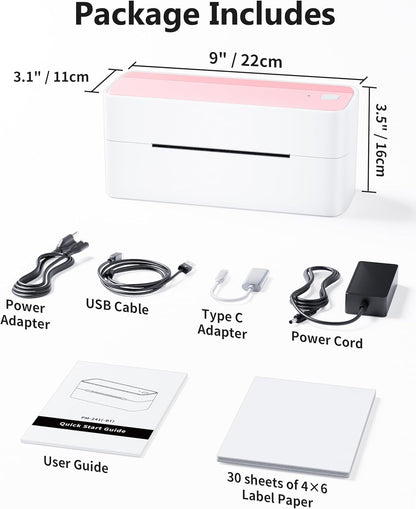 Phomemo Bluetooth Thermal Label Printer, 241BT 4X6 Wireless Shipping Label Printer for Small Business, Pink Labels Printers for Shipping Package, Compatible with Iphone, Android, Shopify, Amazon, USPS