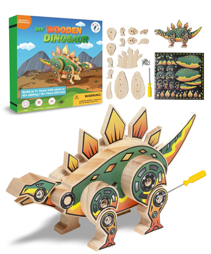 DIY Wooden Dinosaur Kit with Stickers (Stegosaurus)