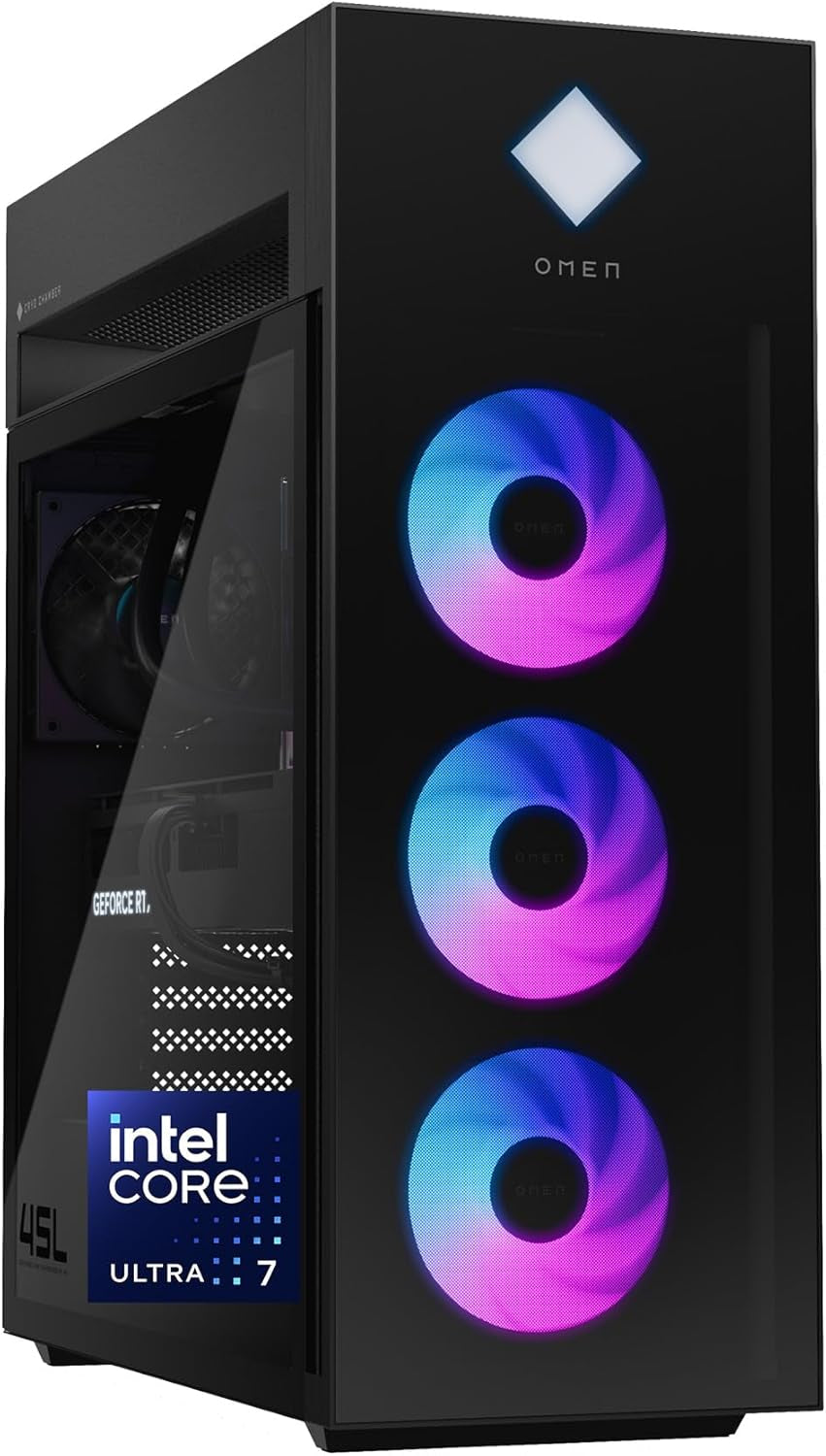 HP OMEN 45L Gaming Desktop, Intel Core Ultra 7 265K, 32 GB RAM, 1 TB SSD, NVIDIA Geforce RTX 5070 Ti, Windows 11 Pro, Microsoft Copilot, Tempered Glass, GT22-3060 (2025)