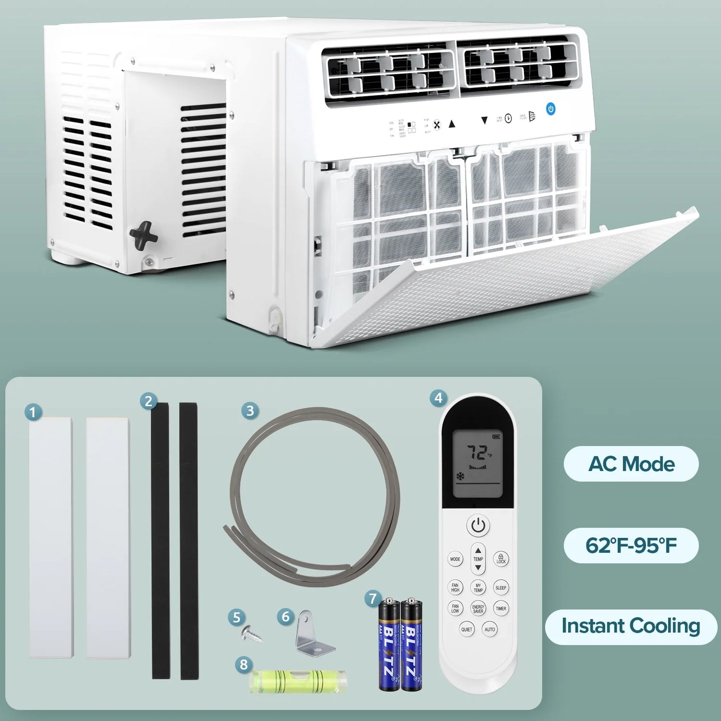 12000 BTU ASHRAE 115V U Shaped Window Air Conditioner with Remote Control, 6 Modes & 3 Fan Modes, 24H Timers