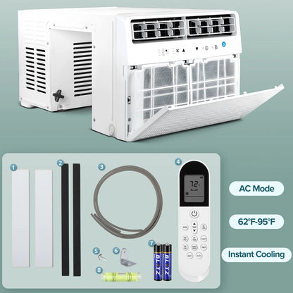 12000 BTU ASHRAE 115V U Shaped Window Air Conditioner with Remote Control, 6 Modes & 3 Fan Modes, 24H Timers