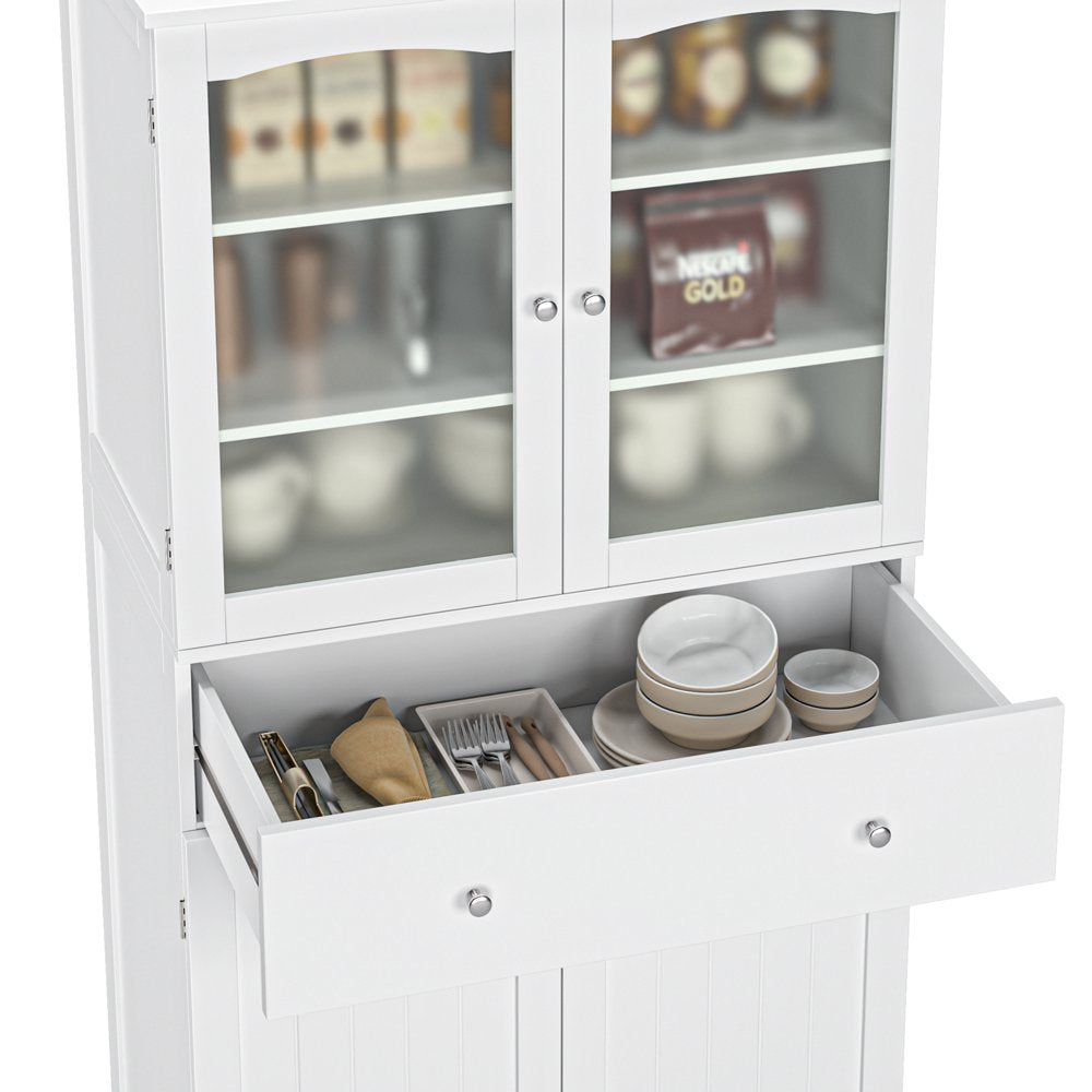 70.8'' Kitchen Pantry with 4 Doors, Freestanding Storage Cabinet with Large Drawer for Dining Room, White