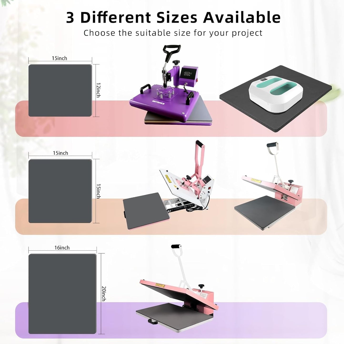 Bettersub Silicone Heat Press Mat 12''X15'', Heat Press Machine Pad Resistant Fireproof 0.3Inch Thickness, Double Sided Easy Washable Press Mat for Vinyl HTV Ironing Insulation Transfer Crafting