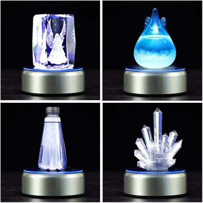 Rotating Display Stand Light Base Colorful Cup Display Turner Spinner Light Tumbler Crystal Turning Display Base Stand with USB Power Cable for Crystals Glass Jewelry Art Gift