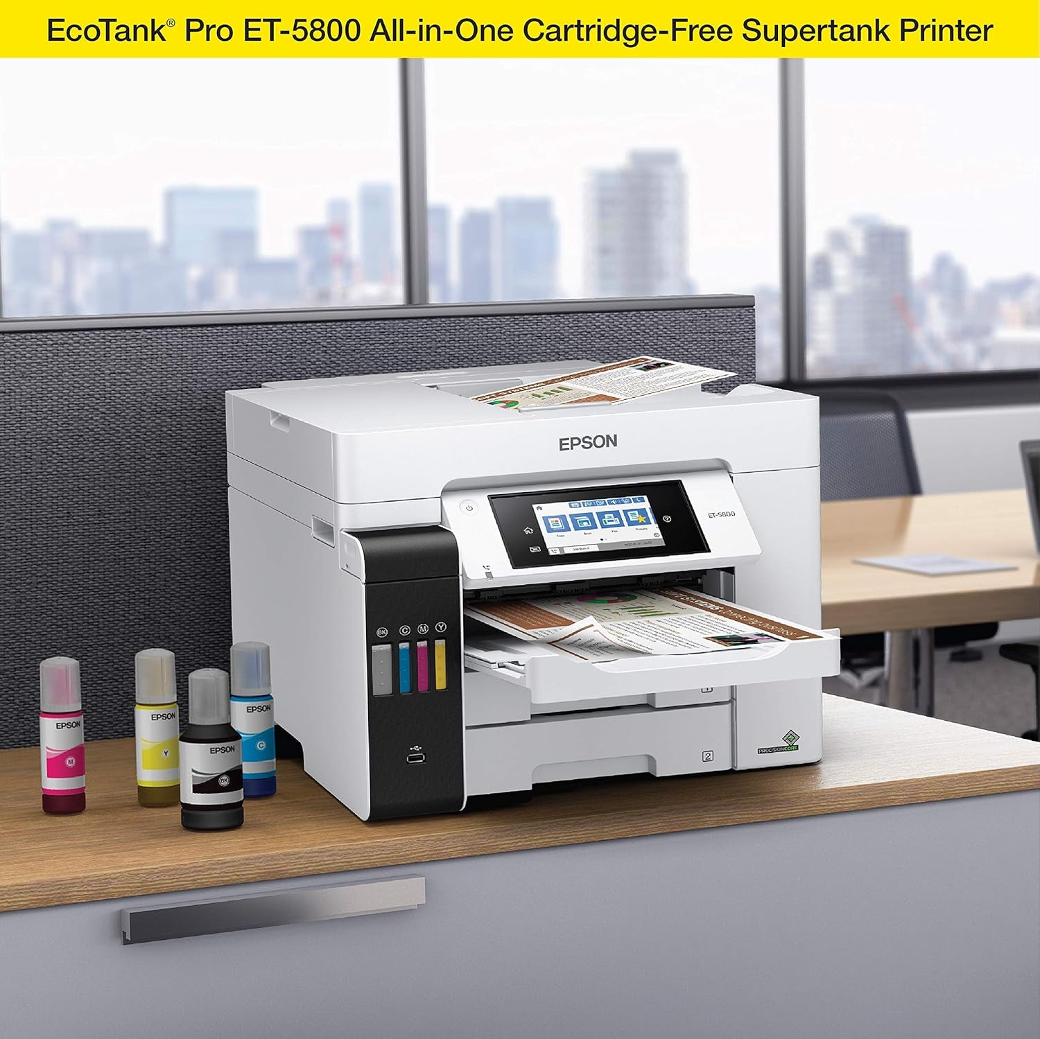Epson Ecotank Pro ET-5800 Wireless Color All-In-One Supertank Printer with Scanner, Copier, Fax and Ethernet, White