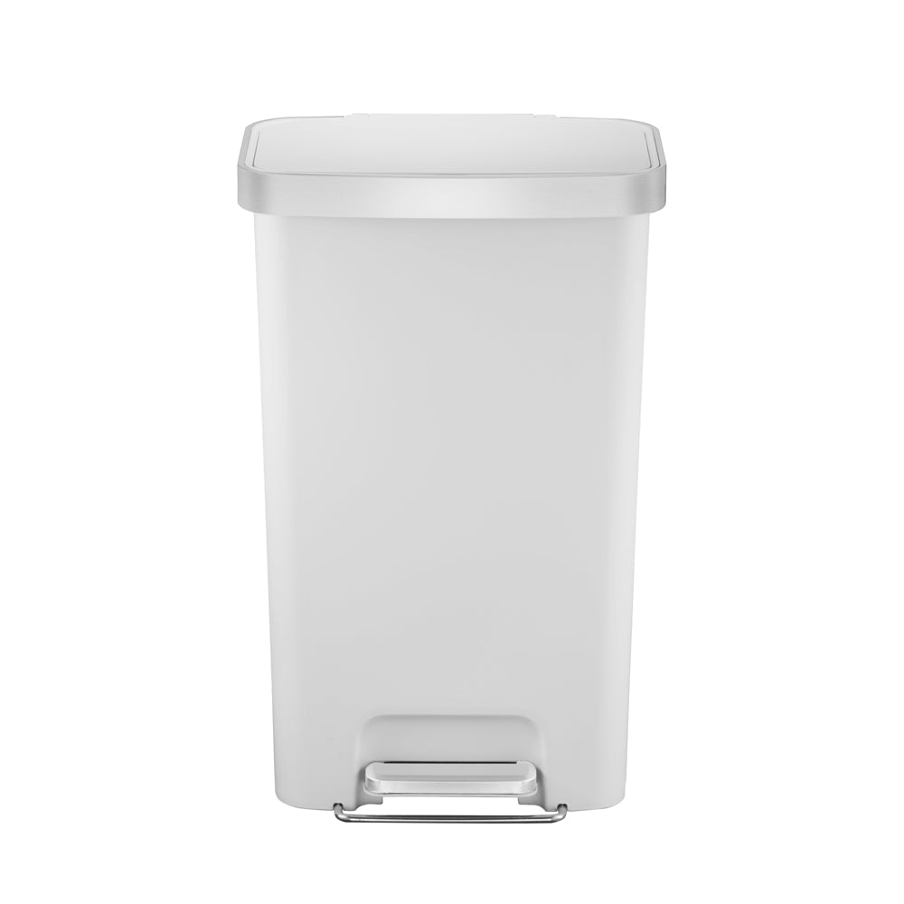 11.9 Gallon Trash Can, Plastic Step-On Kitchen Trash Can, White