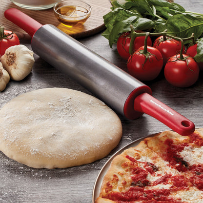 Durable Nonstick Rolling Pin in Red with Offset Handles