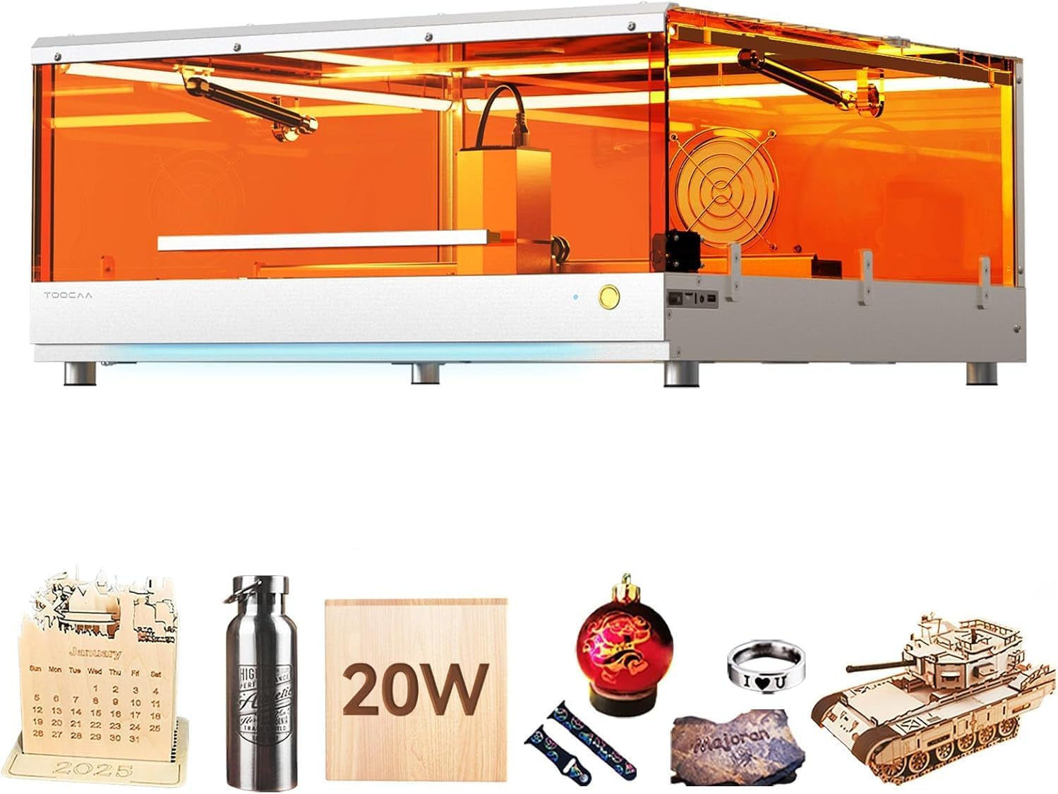 TOOCAA 20W Laser Engraver and Cutter Machine,Professional Software,22" X 22" Bed Size, Class 1 Safety Enclosed Laser Cutter and Lazer Engraving Machines for Tumblers Wood Metal Acrylic
