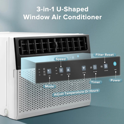 Window Air Conditioner, 12,000 BTU Ashrae Cools 550 Sq.Ft, Window AC Unit 6-In-1 Mode, 24-Hour Timing, Remote Control of Room/Office/Apartment