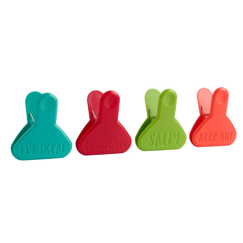 Themed Bag Clips Medium Sized, 2.55" X 2.36" X 1.1", (4 Pack), Red, Green, Orange, Teal