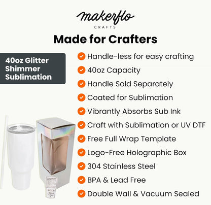 Makerflo 40 Oz White Glitter Shimmer Sublimation Blank Tumbler Pack of 25 with Lid and Straw | Craft-Ready for DIY Gifts & Personalization (Sublimation, Epoxy, UV DTF, Vinyl, and Laser Engraving)