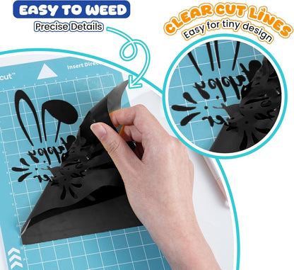 Heat Transfer Vinyl Black for T-Shirts 12" X 35Ft Iron on Vinyl Roll Compatible All Cutter Machine, HTV Heat Press Vinyl-Easy to Cut & Weed for Fabric Design