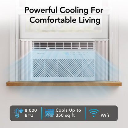 8,000 BTU Window Mounted Air Conditioner with Remote Control, Wi-Fi