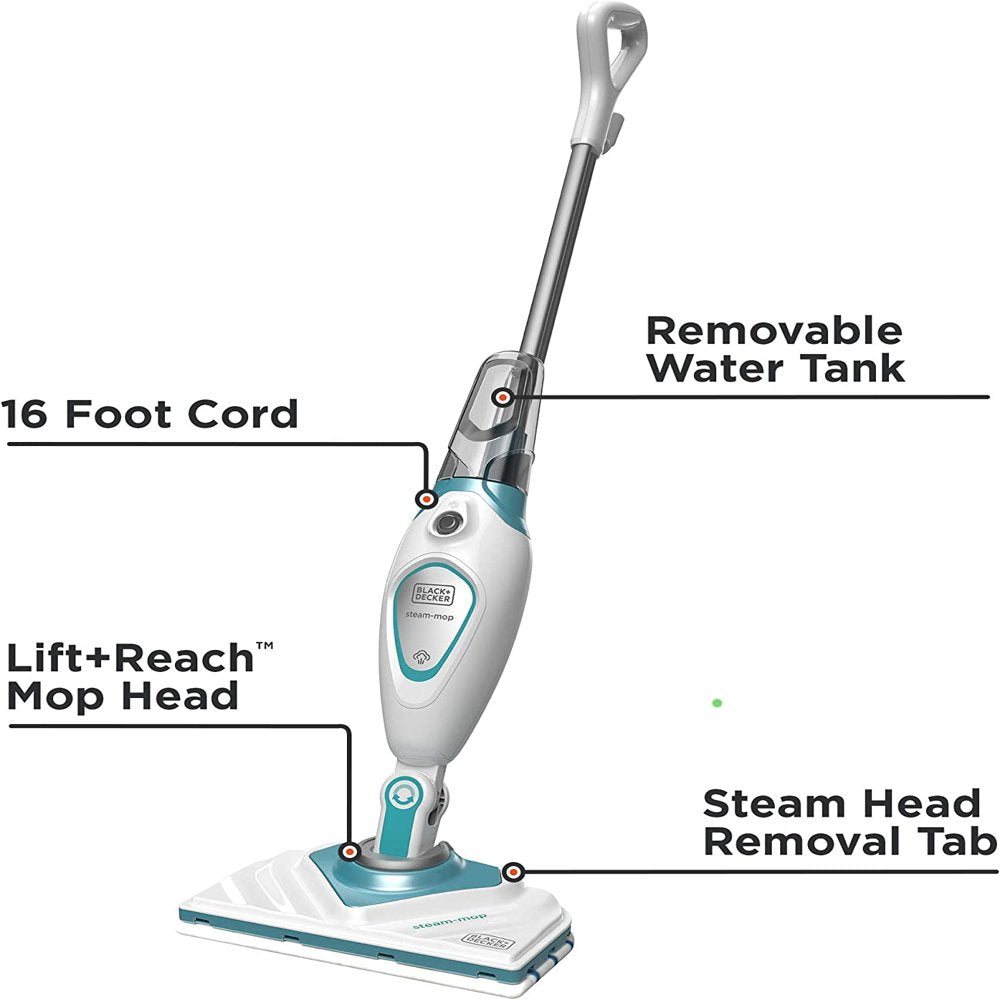 Steam Mop with Lift and Reach Detachable Head and Extra Mop Pads, BDH1715SMAPB