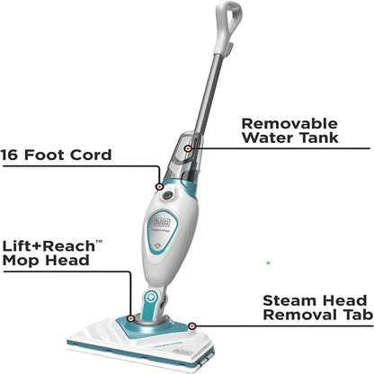 Steam Mop with Lift and Reach Detachable Head and Extra Mop Pads, BDH1715SMAPB