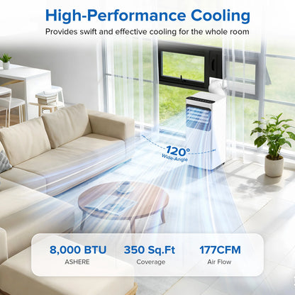 8000 BTU Ashare Portable Air Conditioner, 4-In-1 AC Unit with Fan, Cool and Dehumidifier, Sleep Mode, Remote Control, for Rooms up to 350 Sq Ft