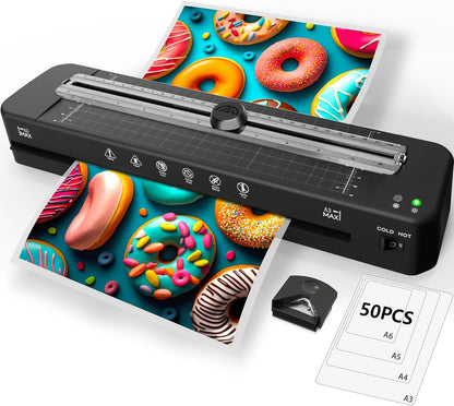 13 Inch Laminator Machine - 11X17 Laminator with 50 Sheets, Cold & Thermal | Built-In Paper Cutter & Corner Rounder, A3 Laminating Machine for Classroom Home School