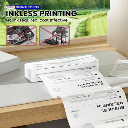 Phomemo Portable Thermal Printer - Portable Printer Wireless for Travel, Support 8.5'' X 11'' US Letter & A4, M836 Bluetooth Inkless Printer for Home Use, for Iphone & Laptop, 1 Roll Paper