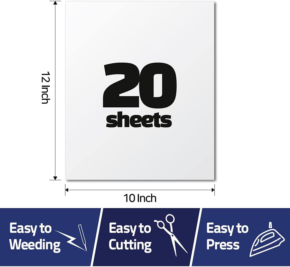 GIO-FLEX 3D Puffed-Up Heat Transfer Vinyl 10"X12"-20 Sheets White Color HTV Adhesive Iron-On Transfer DIY Design T-Shirt Compatible with Cricut and Silhouette Cameo Heat Press Machine Easy to Weed Cut