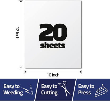 GIO-FLEX 3D Puffed-Up Heat Transfer Vinyl 10"X12"-20 Sheets White Color HTV Adhesive Iron-On Transfer DIY Design T-Shirt Compatible with Cricut and Silhouette Cameo Heat Press Machine Easy to Weed Cut