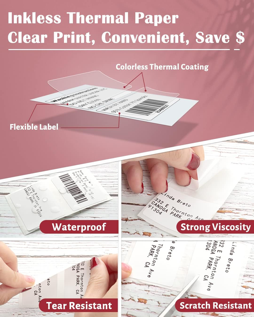 Phomemo Thermal Sticker Label for M110/M100/M108/M220/M250/M221 Label Printer,1.97"X1.18"(50X30Mm), Name Labels for Kids, School, 230 Labels/Roll, Black on White