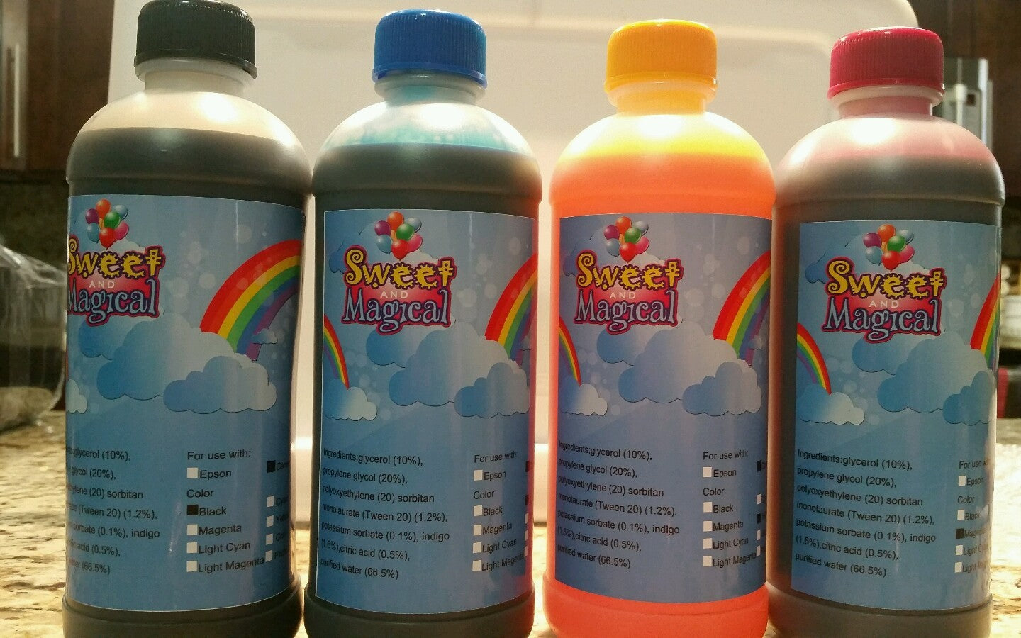 Edible Ink Refill Kit for Canon& Epson Printers 500 Ml Half Liter 4 Bottles