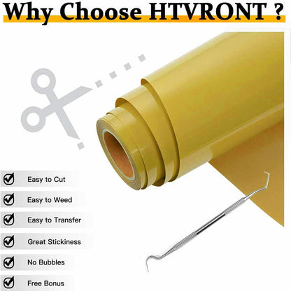 12" X 20FT Gold Vinyl Iron on HTV T-Shirt for Cricut & All Cutter Machine