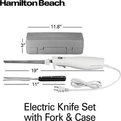 Electric Knife Set with Fork and Case, Ergonomic Design, Stainless Steel Reciprocating Blades, White, 74251