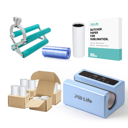 Auto Tumbler Heat Press Sublimation Starter Benginers Kit Bundle with Sublimation Tumblers,Sublimation Tape,Cups Cradle with Clamp and Butcher Paper (4 Options)